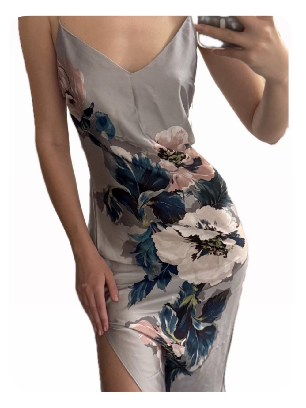 ZARA SILVER/GREY FLORAL DRESS SMALL SIZE